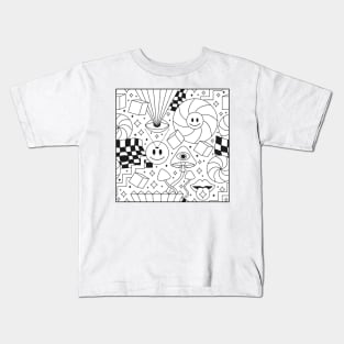 White over black abstract line art pattern Kids T-Shirt